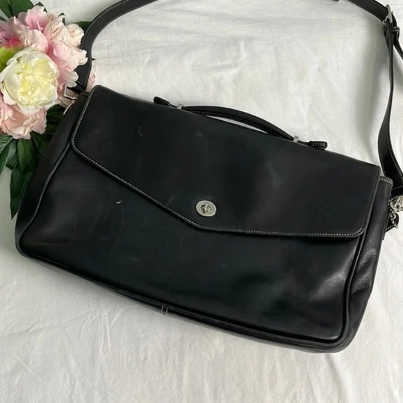 Vintage Coach Unisex Large Black Leather Briefcase Laptop Bag - Picture 1 of 4